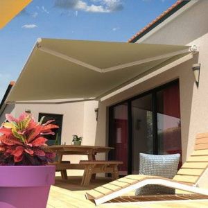 Intersun Store banne loggia RUBY 4,00x3,00 M (Motorisé Secours à Télécommande - Blanc - Ecrue)