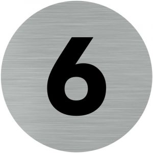 Signaletique.biz France - Pictogramme chiffre 6 (Q0309). Num&eacute;ro de porte 6. Autocollant souple effet alu bross&eacute; ou plaque de porte alu bross&eacute; ep 2mm