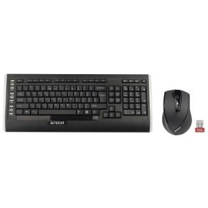 A4Tech 9300F RF sans fil QWERTY Anglais Noir clavier - claviers (Standard, RF sans fil, QWERTY, Noir, Souris incluse)