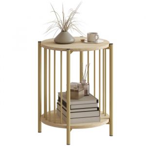 Homcom Table basse d'appoint design bout de canapé dia.41 x 49 cm acier doré effet bois naturel