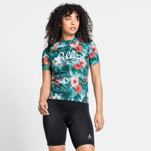 Image de Odlo Maillot manches courtes zip element flower print bleu vert femme xs