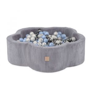 Piscine &agrave; Balles pour B&eacute;b&eacute; Enfants Chambre des Enfants MISIOO Fleur Velours C&ocirc;tel&eacute; Gris 95x30 cm 400 Balles: Bleu/Argent/Blanc