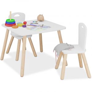 Relaxdays Ensemble de 3 sièges pour Enfant, Table et 2 chaises, pour Fille et garçon, Coin Salon pour Chambre d'enfant, Blanc/Naturel