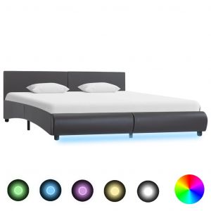 VidaXL Cadre de Lit avec led Gris Similicuir 160x200 cm - Gris