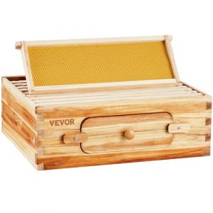 VEVOR Bee Hive Kit de démarrage de Taille Moyenne en Bois de cèdre Naturel recouvert de Cire d'abeille, kit de Ruche Langstroth avec 10 Cadres et fondations, fenêtres d'abeilles en Acrylique
