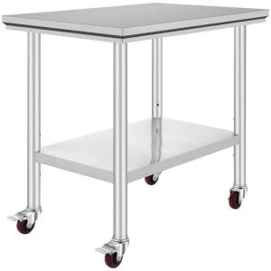 Table De Travail Cuisine Acier Inoxydable-Duoku-Table De Préparation-900 X 600 X 850 Mm-Avec 4 Roues Hauteur Réglable