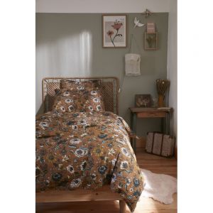 L'effet Papillon - Housse de couette 140 x 200 cm double gaze de coton imprim&eacute;e Cam&eacute;lia