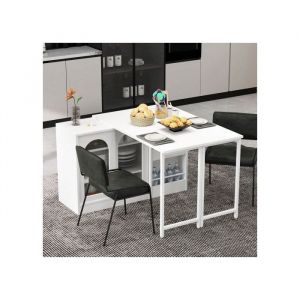 Table De Bar - Table de Cuisine - Pivotante À 360°(121.5X40X76.7cm) - Blanc - MDF