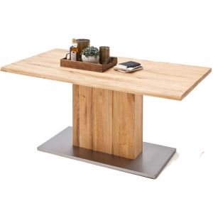 Pegane Table à manger en chêne massif huilé bord d'arbre - L160 x H77 x P90 cm