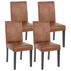 Image de Décoshop26 Lot de 4 chaises de salle à manger simili-cuir marron vieilli pieds foncés CDS04150