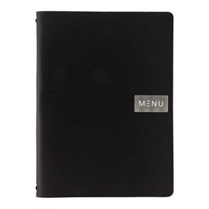 Securit Carte menu 100% cuir aggloméré - couleur Noire - Ligne Royal - format A4 - 1 Insert Inclus (4 Vues)