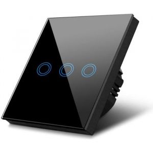 Maclean Interrupteur d'éclairage tactile LED en verre noir avec 3 boutons