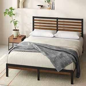 Zinus Kai Lit 140 x 190 cm - 23 cm de hauter - Lit Double - Cadre de lit en métal et bamboo - Marron et Noir