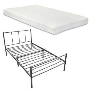 Cadre de Lit Métal Robuste Lattes Métalliques avec Matelas Mousse à Froid Lit Simple Acier Laqué Polyester 90 x 200 cm Gris Foncé Mat [en.casa] [neu.haus]