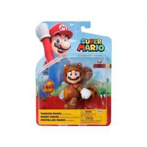 Jakks Pacific Figurine Super Mario : Mario Tanuki Avec Super Feuille - Set Figurine Articule Collection 10 Cm + 1 Carte Tigre - Enfant