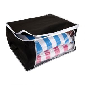 Well Home Sac de rangement transparent, résistant et spacieux 60 x 45 x 30 cm Couleur noire avec passepoil blanc