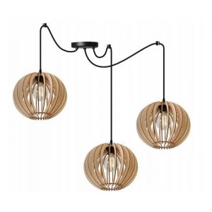 Light-Home Abat Jour Suspension Luminaire Lustre Araignée - en Metal et Bois - À 3 Lumières - E27 - Original