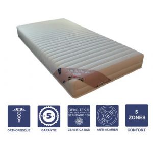 Literie Julien Matelas M&eacute;moire de Forme 60 Kg/m3 70x190 x 21 cm Tr&egrave;s Ferme 5 Zones de Confort Noyau Aertech+ 35 Kg/m3 HR Derni&egrave;re G