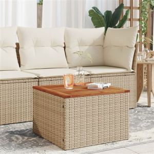 VidaXL Table de jardin beige 55x55x37 cm résine tressée et bois acacia