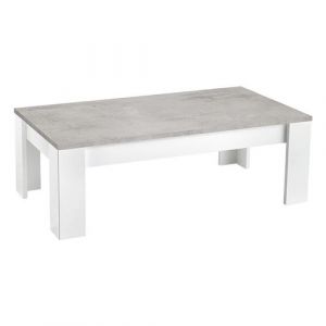 Table Basse Rectangulaire L126cm Laqu&eacute;e Blanc Brillant et Gris Marbr&eacute; - DENAE - ALTOBUY