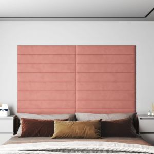 VidaXL Panneaux muraux 12 pcs Rose 90x15 cm Velours 1,62 m²