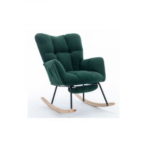 Wishdor - Rocking chair Fauteuil à bascule capitonnrée en tissu teddy tissée avec repose-pieds extensible, charge jusqu'à 110 kg, vert