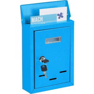 Relaxdays Boîte aux Lettres avec Plaque Nominative, en métal, avec 2 clés, boîte aux Lettres étroite, 26,5 x 19 x 6,5 cm, Bleue, 1 pièce