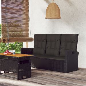 VidaXL Banc de jardin inclinable et coussins noir 173cm r&eacute;sine tress&eacute;e