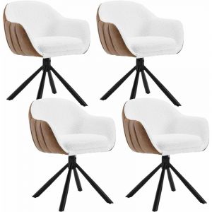 WOLTU 4x Chaise Salle à Manger Pivotante à 360°, Chaise de Cuisine Scandinave en Chenille, Pieds en Métal, Blanc W0ATT0171-4