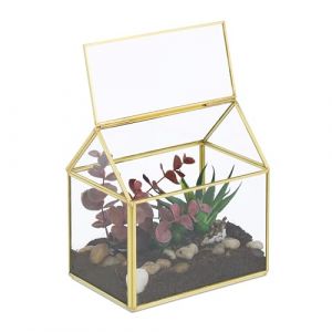 Image de Relaxdays Terrarium pour Vos Plantes, décoratif et Pratique, pour Le Rebord de la fenêtre, 15 x 15 x 10 cm, doré