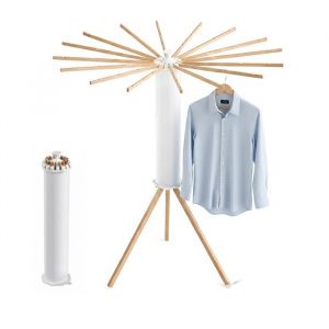 Relaxdays Séchoir à Linge, Pliable, 16 Barres, H x P 121 x 112 cm, Balcon et Camping, séchoir en Bois, Blanc/Naturel