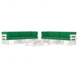 VidaXL Salon de jardin palette 6 pcs et coussins Pin impr&eacute;gn&eacute; de blanc Vert