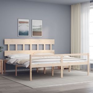 VidaXL Cadre de lit avec t&ecirc;te de lit 200x200 cm bois massif - Brown