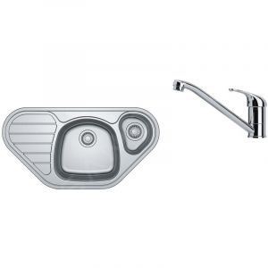 Image de Franke Colonnes - Ensemble N80, évier d'angle inox skx 651 e et robinetterie FB 250.031, inox/chrome 101.0618.835