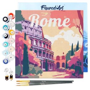 Figured'Art Mini Peinture par Numéro Adulte 20x20cm avec cadre Colisée de Rome - Petit Format Kit de Loisir Créatif DIY Numéro d'Art Complet