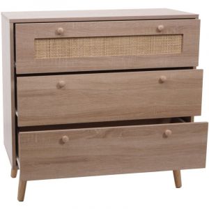 Décoshop26 Commode avec 3 tiroirs buffet en kubu bois de rotin mélamine 78x80x39 cm aspect chêne 040006540