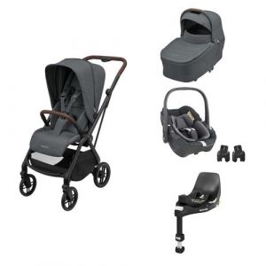 MAXI COSI - POUSSETTE TRIO Leona 2 + Pebble 360 + Nacelle Sense Twillic Graphite + Base 360