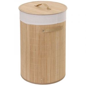 D&eacute;coshop26 Panier / corbeille &agrave; linge en bambou nature 50l avec poign&eacute;es 59x35cm