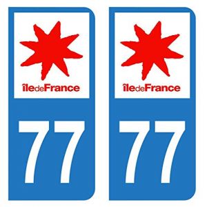 Lot 2 Autocollants Stickers plaque immatriculation voiture auto d&eacute;partement 77 Seine-et-Marne Logo R&eacute;gion Ile-de-France
