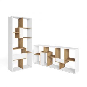 Skraut Home - &Eacute;tag&egrave;re Biblioth&egrave;que, &Eacute;tag&egrave;re de Rangement, 67x31x162cm, Salon, Bureau, Style moderne, Blanc et Ch&ecirc;ne