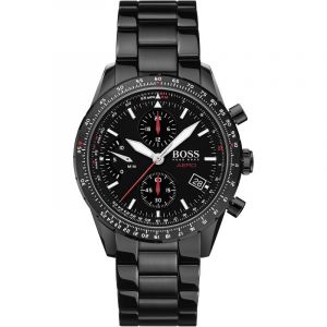 Hugo Boss Montre 1513771 - aero chrono boitier acier plaqué ionique noir cadran noir bracelet acier noir Homme