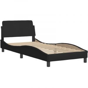 VidaXL Cadre de Lit avec Tête de Lit, Lit Rembourré avec Sommier à Lattes, Lit Simple avec Pied, Lit Adulte de Chambre, Noir 80x200 cm Tissu