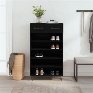 VidaXL Armoire à Chaussures, Étagère à Chaussures avec Tiroir et Pieds, Meuble à Chaussures avec 5 Compartiments Salon, Noir Bois d'Ingénierie