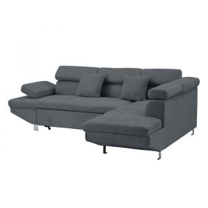 Margaux - canapé d'angle droit 5 places convertible avec coffre et têtières réglables en velours texturé