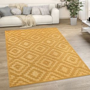 Paco Home - Tapis Exterieur Terrasse Salon Cuisine Motif Scandinave Motif Ethnique Uni 80x150 cm, Jaune 2