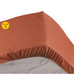 Image de Lot de 2 Draps housse King size Orange 180 x 200 cm en percale bonnet 30 cm CDAFFAIRES