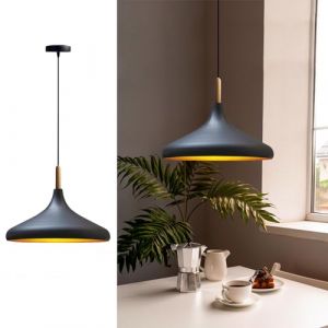 Image de Bamyum Champion Lampe à Bois Suspension Moderne en Metal de 35 cm, Lustre de Salon, Chambre, Cuisine, Suspension Luminaire Plafonnier, Éclairage de Plafond, Lampe Suspendue Noir