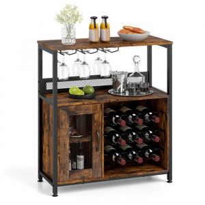 Buffet De Cuisine Costway Avec Casier À Vin, Porte-Verre, Meuble À Vin Industriel Avec Porte En Grillage, Pour Salle À Manger Salon