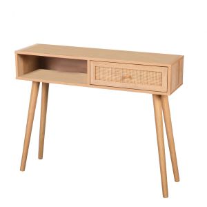 Urban living Console bois et 1 tiroir rotin- 100x30x81cm