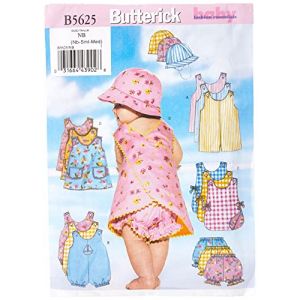 Butterick Patterns B5625 Patrons de Barboteuse, Culotte et Chapeau pour bébé Blanc Taille NB0 NB-S/M